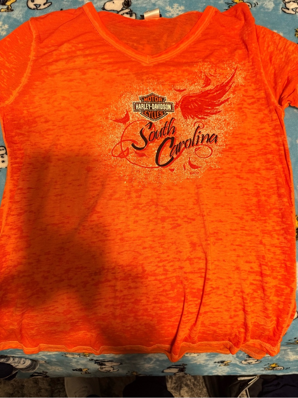 Harley-Davidson Bright Orange V-Neck Tee with Shine